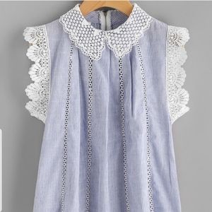 Lace Trim Pinstripe Blouse